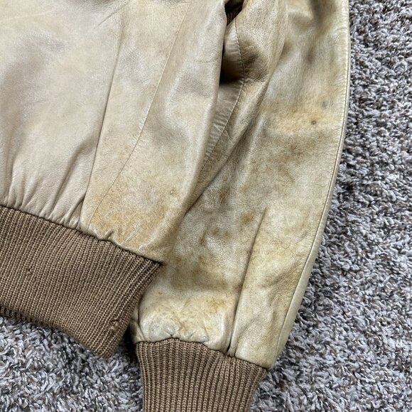 Vintage 70s Knit Sweater Mens Medium Lined Leather Pullover Jacket V Neck Italy - Picture 11 of 12